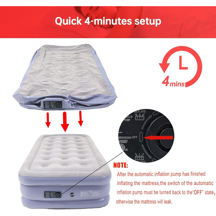 Надувне ліжко Icelus Doppel 204x153x23 см з повітряним насосом. Надувний матрац для кемпінгу, подорожей та дому. Ліжко для відпочинку, спальне місце для 1 особи