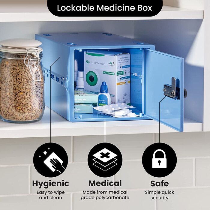 Компактна і гігієнічна герметична коробка для зберігання продуктів і ліків, а також для безпечного зберігання предметів в домашніх умовах (Medi Blue)