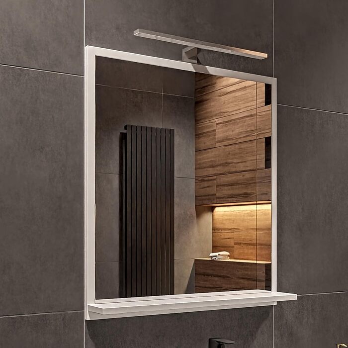 Дзеркало для ванної кімнати HAJDUK FURNITURE з підсвічуванням 4000K IP44, 70x60 см - Сучасне прямокутне дзеркало з полицею та LED-підсвічуванням - Преміум-якість