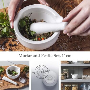 Традиційний ступка та товкачок Bartleet & Sons, порцеляна, 11 см, білий - для трав та спецій