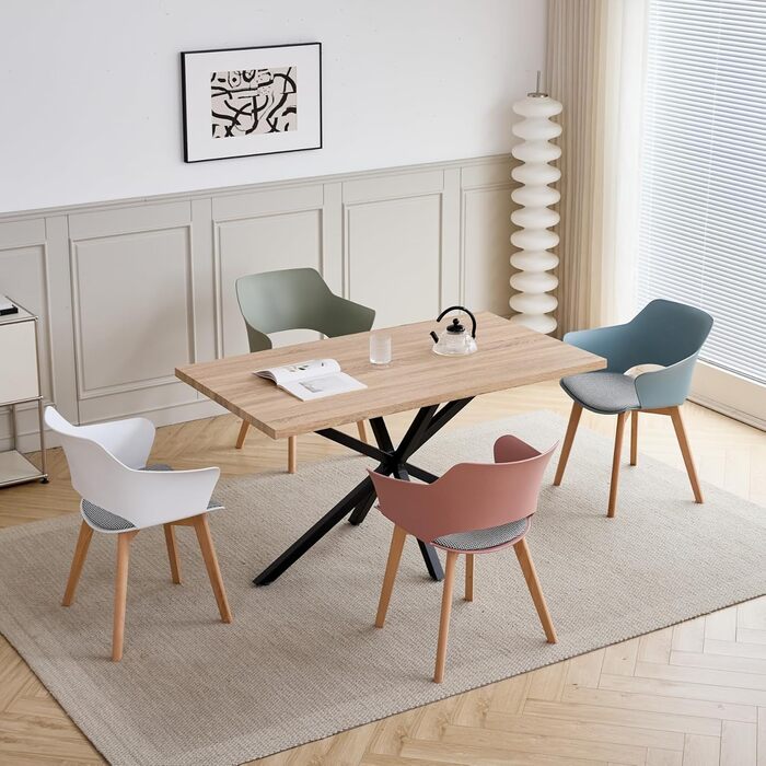 GrandCA HOME Кухонні стільці, набір 8 шт., зелені, з масивними дерев'яними ніжками, для кухні, вітальні, спальні