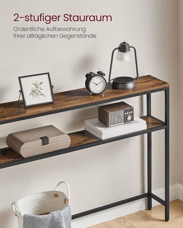 Консоль VASAGLE - вузький столик для вітальні/коридору з 2 полицями, 20 x 100 x 80 см, антрацит-чорний, LNT131B22