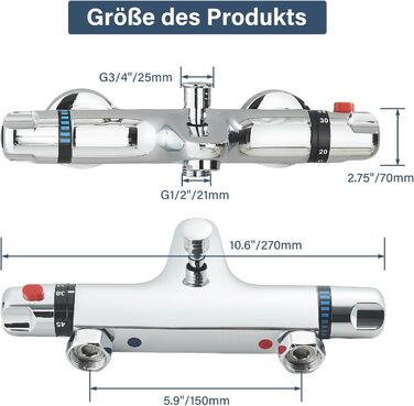 Змішувач для ванни з термостатом, настінний монтаж, хром. Змішувач для ванни та умивальника для ванної кімнати