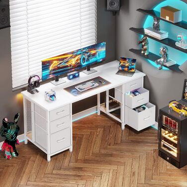 Комп'ютерний стіл Coleshome з 6 шухлядами, 160x52 см, білий для дому та офісу