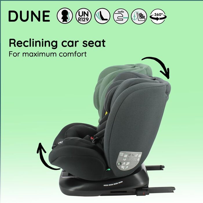 Автокрісло Nania Dune 0-36 кг, I-SIZE, 360° обертання, Isofix, регульована спинка та підголовник, сіре