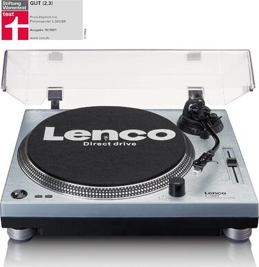 Програвач вінілу Lenco L-3809 з прямим приводом, DJ-платівковий, 33/45 об/хв, регулювання тону, магнітний звукознімач, підсвічування голки, білий (Blau Metallic)