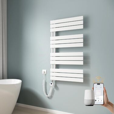 Електричний рушникосушар EMKE з термостатом, Wi-Fi, 600W (1041x600 мм, білий)