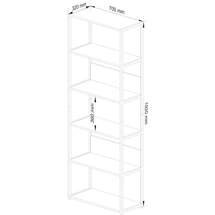 Стелаж AKORD з 6 полицями 50 см, індустріальний стиль, відкритий, з металевим каркасом, для кухні, спальні, офісу (чорний, дуб Artisan, 192 x 70 x 32 см)