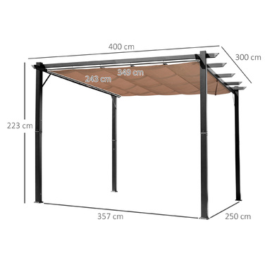 Альтанка Outsunny Pergola 3 x 4 м з регульованим тканинним дахом з алюмінію, сонцезахисним навісом для тераси та саду в сірому та коричневому кольорах