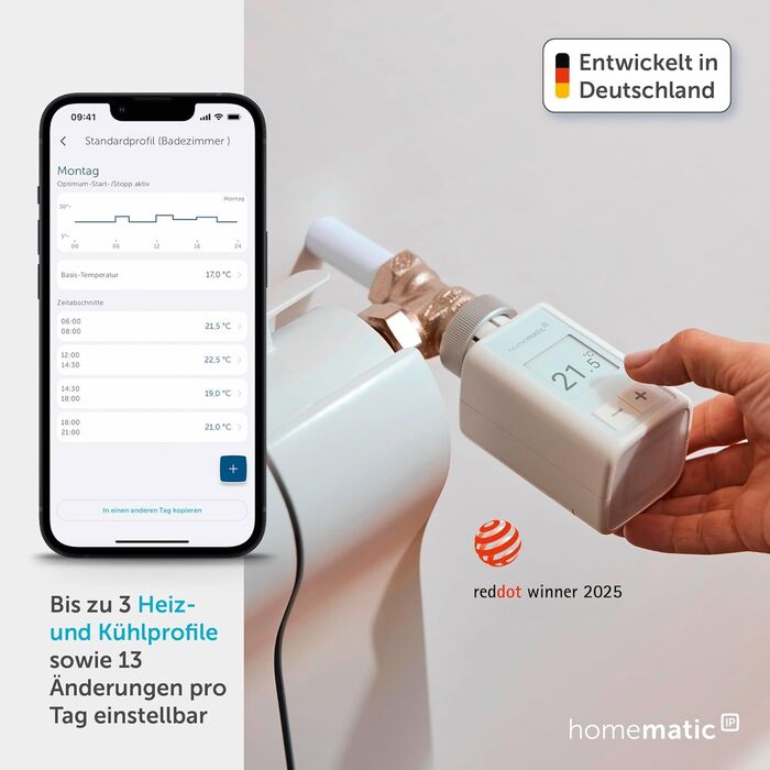 Homematic IP Термостат радіатора Smart Home – цифровий термостат для опалення з керуванням через додаток, сумісний з Alexa та Google Home, легка установка, енергозбереження (153412A3, окремо)