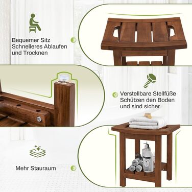 Дзеркальний табурет для душу LUE BONA з масивного теку, 39.9x29.5x41.4 см, коричневий