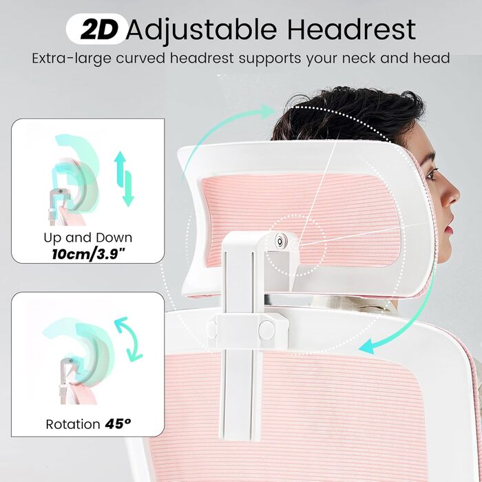 Ергономічне крісло для офісу Fizzin, комп'ютерне крісло з регульованою поперековою підтримкою, дихаюча сітчаста спинка, посилене сидіння, зручне крісло для дому та офісу (рожеве)