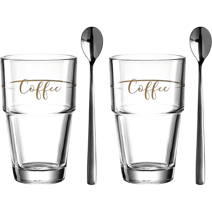 Леонардо Соло латте маккіато келихи набір з 2 шт. , скляні кружки з сердечками, склянки для кави в посудомийній машині, мотив сердечка 410 мл, 043476 (2 склянки мотив кави)