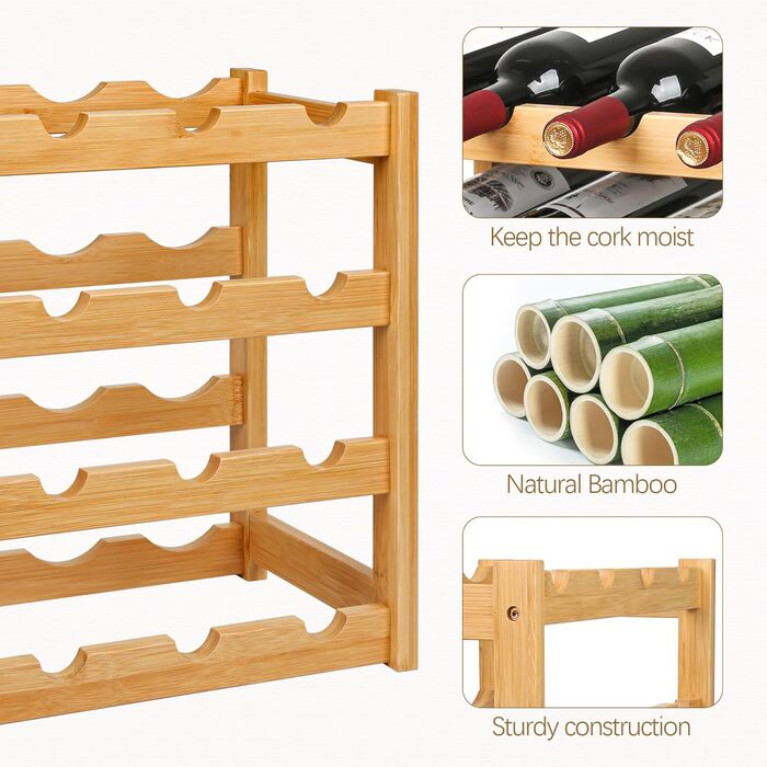 Стойка для вина VASMIA з бамбука, 3-ярусна, на 12 пляшок, для кухні та комори, білий колір