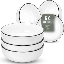 Набір посуду в скандинавському стилі на 6 персон - Porcelain Premium White 18 предметів - Набір посуду для посудомийної машини та мікрохвильової печі - Набір столового сервізу, миски та тарілки - Стильний посуд, столові прибори (миски (6x))