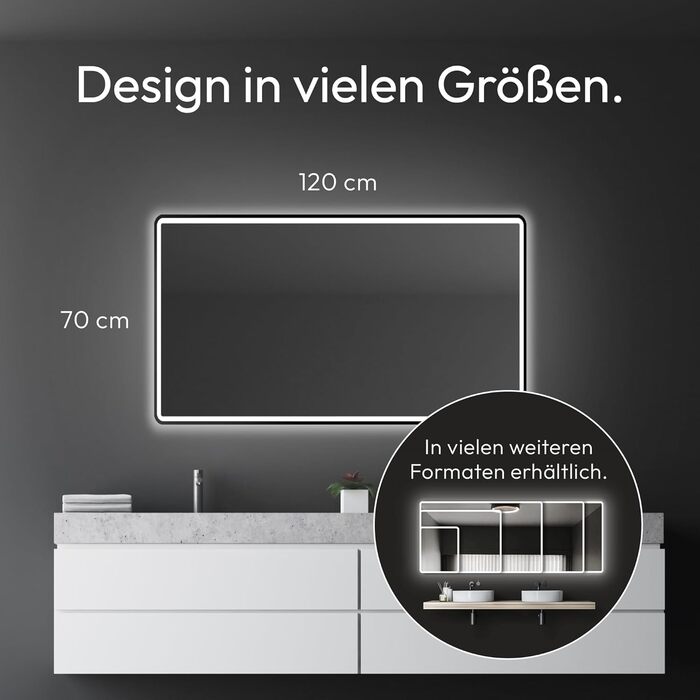 Дзеркало для ванної кімнати Talos Black Moon LED 120x70 см з підсвічуванням, вологостійке, нейтральне світло