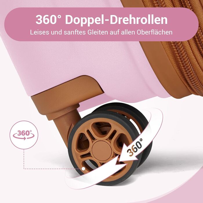 Валіза ручної поклажі KONO з тримачем для напоїв, рожево-коричнева, поліпропілен, розширювана, з TSA замком