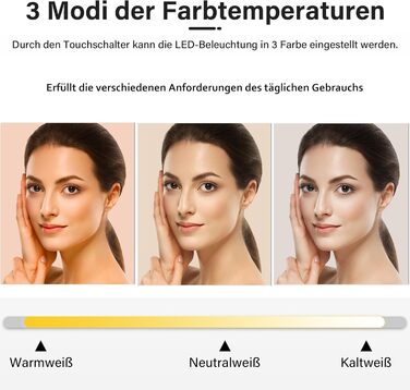 LED дзеркало для ванної кімнати 60x80 см з підсвіткою, сенсорне, протизапар, IP44, 3 колірні температури