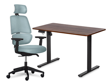 Комплект Mealux PowerDesk Lite Walnut+Leo Air Plus Grey Blue (арт. EVO-201 Lite Walnut/B+Y 546 KBGL)