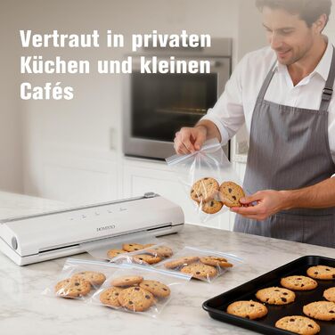 Вакууматор з нержавіючої сталі VS2093: потужність 85 кПа, режими «сухий/вологий», подвійна герметизація, LED-панель, з зовнішнім відсосом та 20 пакетами для кухні та гастрономії