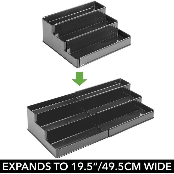 Полиця для спецій mDesign для кухонної шафи і робочої поверхні-Пластикова висувна підставка для спецій для наведення порядку на кухні-зручний 3-рівневий кухонний органайзер- (темно-сірий)