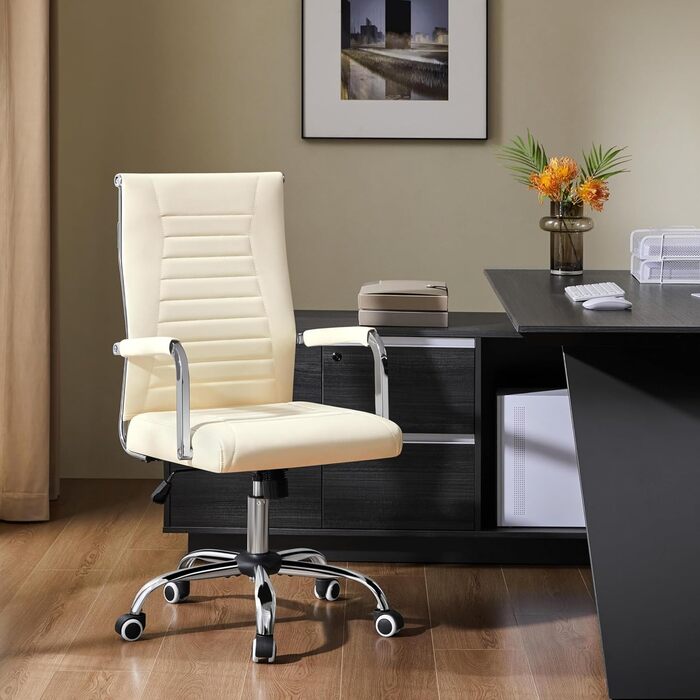 Офісний крісло Yaheetech з ергономічною спинкою та підлокітниками, для офісу та дому, до 136 кг, білий (бежевий)