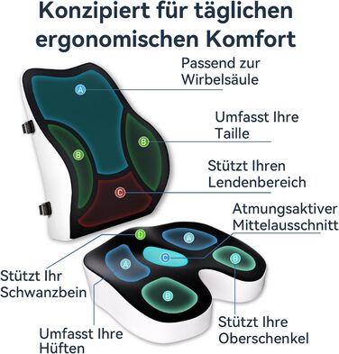 Набір подушок для сидіння з memory foam: для офісного крісла, авто, дому та подорожей. Комфорт спини та сідниць. Чорний колір