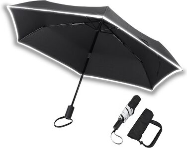 Зірка іскри світловий парасольку малий 240 г кишенькова парасолька автоматична парасолька чорна маленька кишенькова парасолька-парасолька світловідбиваюча Ø94 см світловідбиваюча парасолька штормовик. Чорний - світловідбиваюча облямівка Ø94 см - малий - л