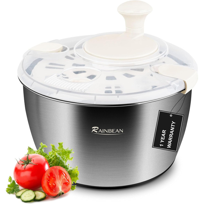 RAINBEAN Салатниця-сушарка велика з нержавіючої сталі, 5 літрів. Миття, віджимання та сушіння овочів та фруктів.