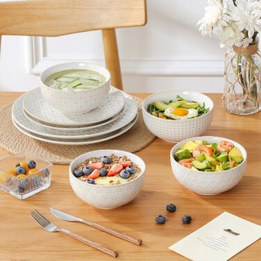 Набір посуду Malacasa LYDIA Beige для 4 осіб (16 предметів) - набір посуду з кераміки з рельєфом, сучасний сервіз