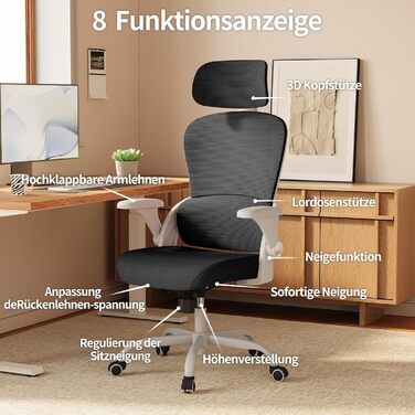 Офісне крісло TRALT Ergonomiczne - ігрове крісло з регульованою підголівником та підтримкою попереку, для дому та офісу, комп'ютерне крісло для великих людей, сітчасте крісло, 150 кг (білий, чорний)