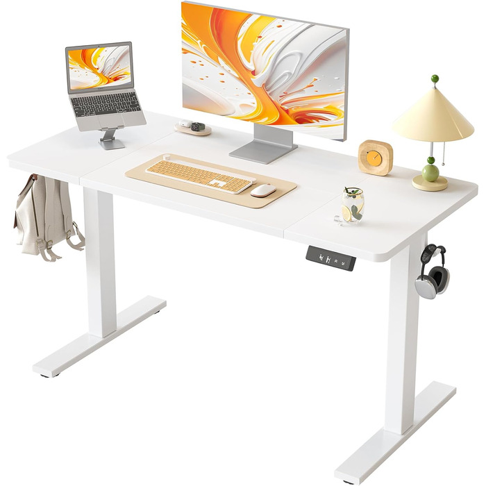 Електричний регульований стіл BEXEVUE 120x60 см, білий. Стіл для роботи, стоячи/сидячи з 2 функціями пам'яті. Комп'ютерний стіл
