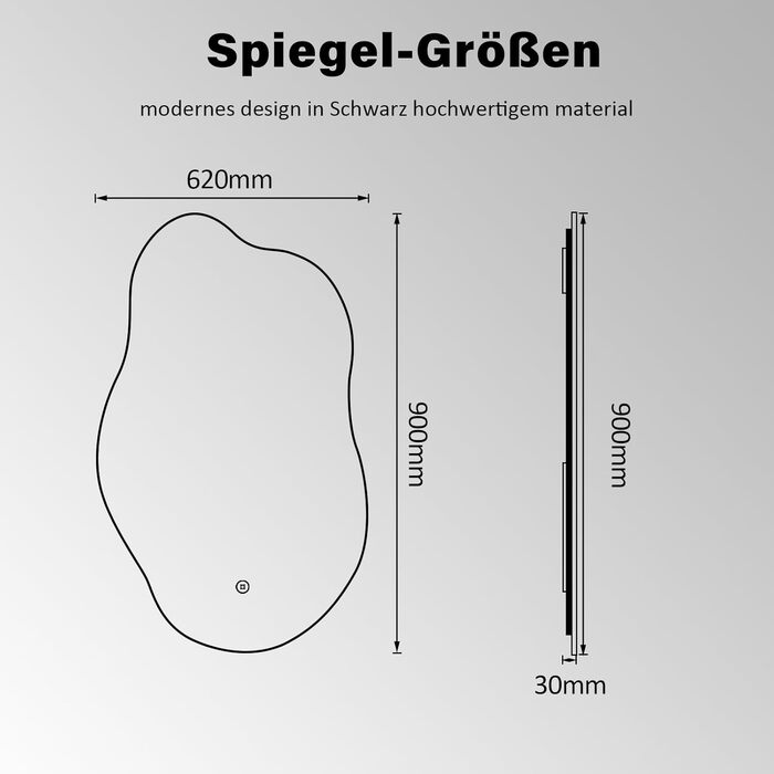 Дзеркало для ванної кімнати Badspiegel 70x50см з підсвічуванням 3 кольори, сенсорне керування, прямокутне, 62x90см, енергоклас A++