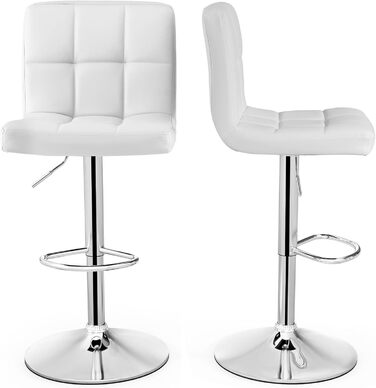 Барні стільці COSTWAY (2 шт.) з регулюванням висоти 65-85 см, штучна шкіра, з підніжкою та спинкою, для кухні, бару, дому, вантажопідйомність 150 кг, білий