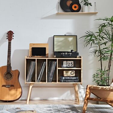 Сумка-органайзер для вінілових платівок LELELINKY: стійка з 4 полицями, вміщує до 220 платівок, з міцними дерев'яними ніжками, стиль Mid-Century, білий колір, для зберігання вінілу