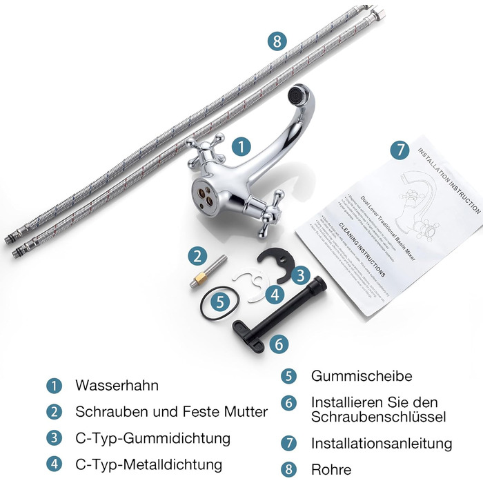 Змішувач для ванної кімнати з двома ручками, хром, з міді, ретро стиль, G3/8 | Змішувач для умивальника