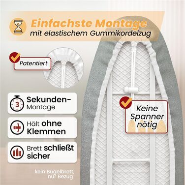 Накладка на прасувальне дошка Bügelbrettbezug 120x40 | Відбиваюча тепло | Гумка | OEKOTEX100 | 5 розмірів | Пом'якшення | Накладка на прасувальне дошка для парових прасок | Прасувальний стіл M Silber Silber M