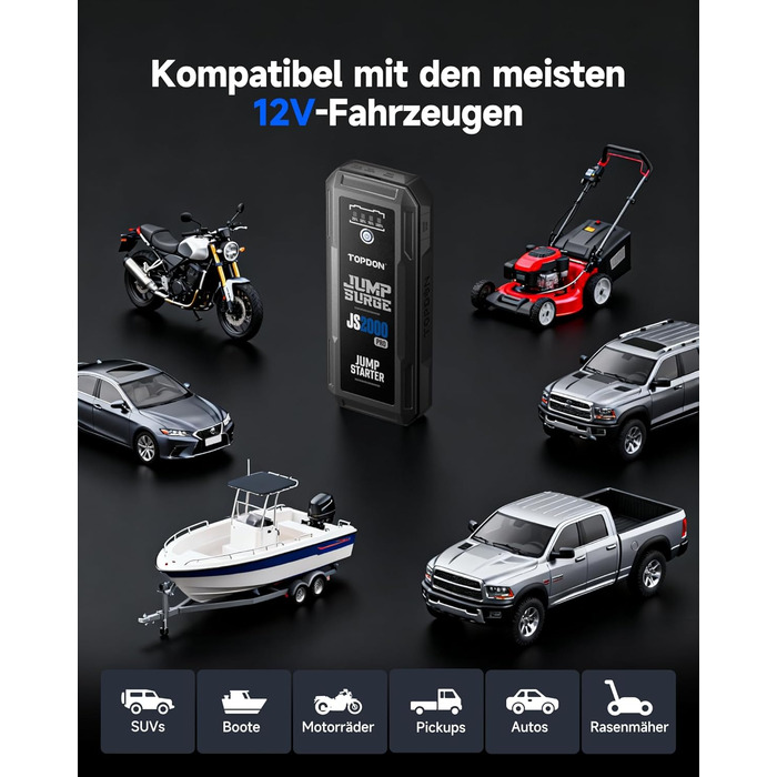 Powerbank TOPDON JS3000 для авто: пускова станція, 24000mAh, 12V, для бензинових та дизельних двигунів (до 9.0L/7.0L)