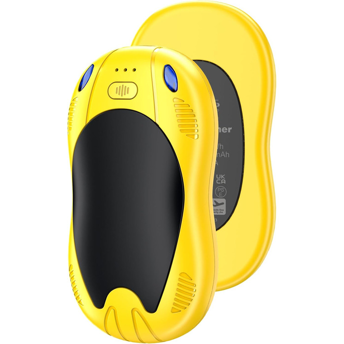 Електричні грілки для рук FANDLISS з магнітом, 10000mAh, 2 шт., з двостороннім нагрівом, USB, багаторазові, 3 рівні нагріву, для відпочинку на природі, гольфу, кемпінгу (3 жовті + чорні)