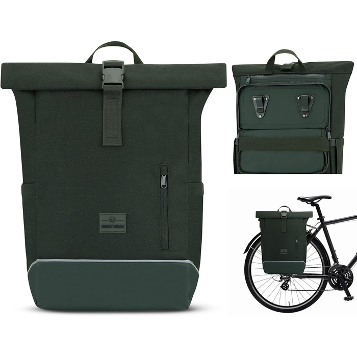 Міські кофри Johnny для багажників жіночі та чоловічі бежеві - Robin Medium Bike - Велосипедна сумка 2 в 1 Рюкзак і сумка для багажу Задня - водовідштовхувальна (темно-зелена, поліестер)