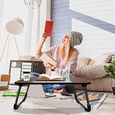 Зручний столик для ноутбука на ліжко/диван, з USB, ящиком та підставкою для планшету (60 x 40 см, коричневий)