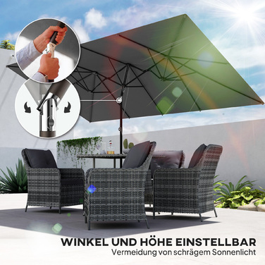 Великий сонцезахисний парасоль з регулюванням висоти та кута нахилу, 150x295x170-214 см, сірий