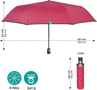 Різнобарвна парасолька автоматична для жінок з крапками - Кишенькова парасолька Кишенькова парасолька Компактна міні легка вітрозахисна - дощова парасолька Невеликий прохід - діаметр 96 см Червона крапка