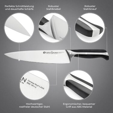 Ніж кухарський Grossman 282ON з нержавіючої сталі, 33 см, ергономічна ручка