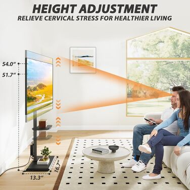 Настінна кріплення для телевізора TVON з розеткою, для телевізорів 32-60 дюймів, до 40 кг, поворотна, регульована по висоті, з безпечною дерев'яною основою, чорний, сучасний дизайн