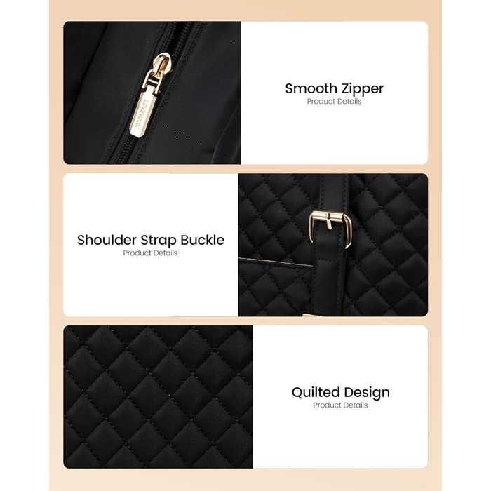 Сумка для ноутбука LOVEVOOK 15.6 дюймів для жінок з відділенням для ланчу, сумка-шопер, ділова сумка, портфель, сумка для навчання, містка, водонепроникна, чорна