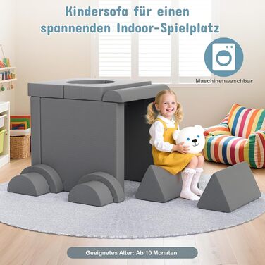 Дитяче ігрове диван-ліжко модульне, 15 частин, сірий, з сертифікатом Oeko-Tex® 100