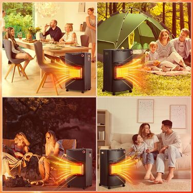 Газовий опалювальний камін з 3-ма рівнями регулювання потужності 1400-4200 Вт, об'єм нагріву до 80 м³, сумісний з балонами бутан/пропан до 10 кг, з газовим редуктором та шлангом