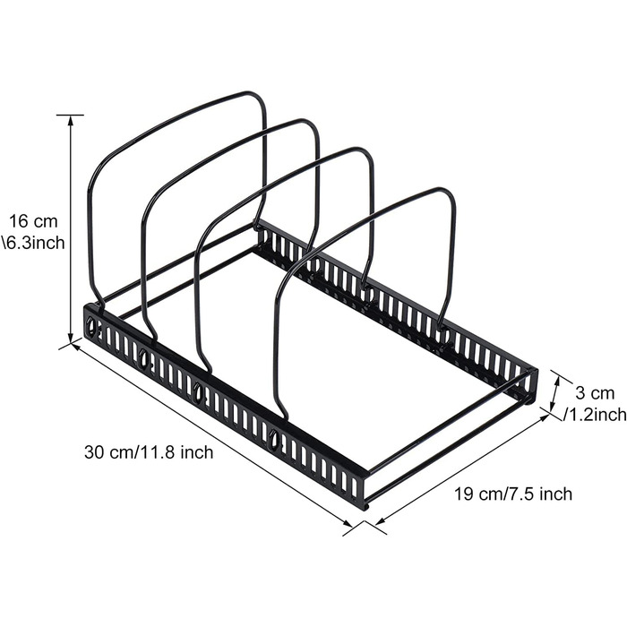 Тримач кришки каструлі Toplife, металева підставка для посуду для кришок каструль, тарілок, обробних дощок і сковорідок з 7 регульованими відділеннями, ідеально підходить для кухонного начиння, чорного кольору (тримач для форми для випічки чорний)