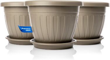 Квітчалка BigDean 3X з підставкою, 50x38 см, мокко - водостійкий горщик для квітів, UV-стійкий, з водозливом, з міцного пластику, для дому та саду, Made in Europe